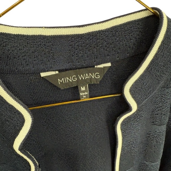 Ming Wang Jacket size M Open Front Lagenlook Mid Length Textured Knit Navy Blue - Picture 7 of 7